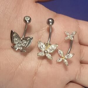 Silver‎ butterfly belly ring set